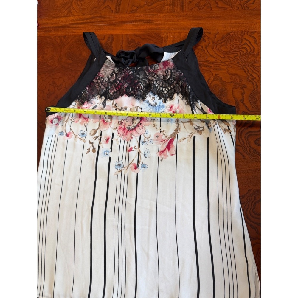 WHBM Thistle Floral Striped Lace Tie Neck Top Blouse Shell 4 Career Feminine - Picture 7 of 12